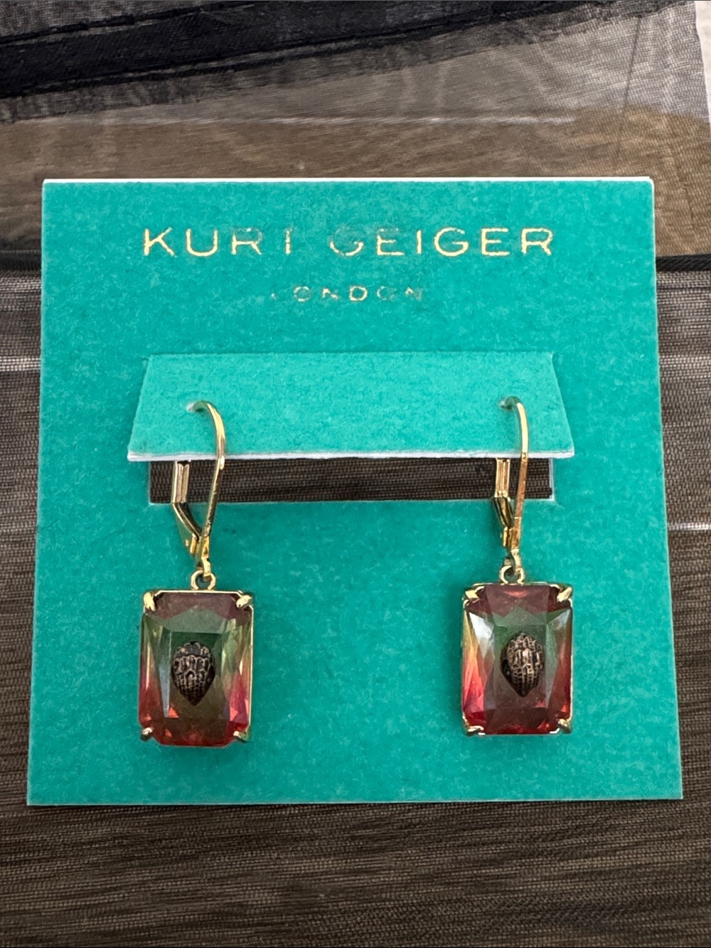 Kurt Geiger Gradient Rectangular Crystal Drop Earrings NWT